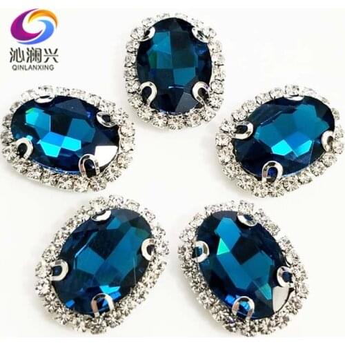 Peacock blue oval shape top quality sew on Glass Crystal buckle,flatback loose rhinestones,Diy/Clothing/wedding decoration