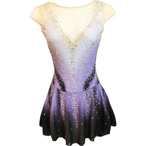 Violet Figure Skating Dress Long-Sleeved Ice Skating Skirt Spandex