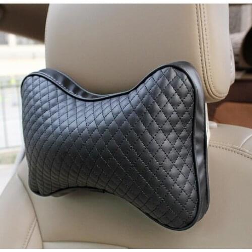 2 Pieces Car Neck Pillow Headrest Pillow Seat Cushion PU Leather Soft Perforating Design Danny Hole-digging Supplies Auto Safety