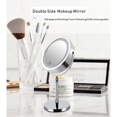Touch Dimming LED Mirror Light Adjustable Desktop Double Side Makeup Mirror USB Recharge Brightness Dimmable Cosmetic Mirror