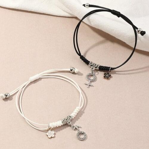 S2357 Fashion Jewelry Lovers Bracelet Handmade Rope Woven Flower Pedant Men Women Couple Bracelets 2pcs/Set