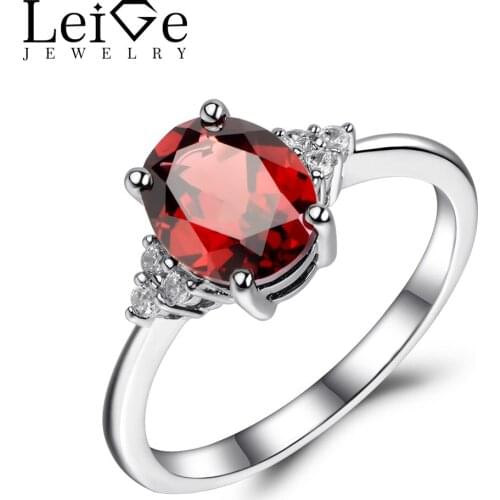 Leige Jewelry Sterling Silver 925 Garnet Ring Engagement Rings for Women Natural Red Gemstone Anniversary Gift Oval Cut