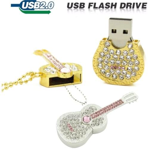 Usb flash drive color diamond metal 100% full pen drive 8GB 16GB 32GB 64GB U Disk Crystal Guitar drive pendrive memory stick