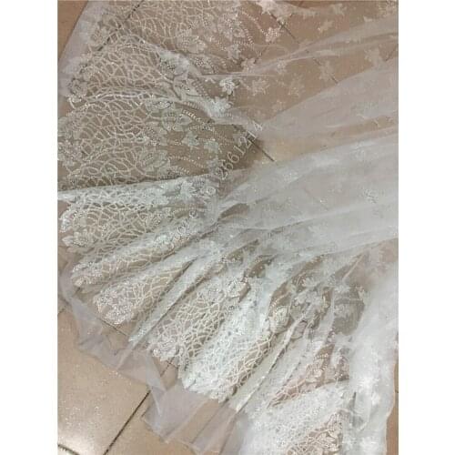 BZL-72731 special design glued glitter print african mesh tulle lace fast shipping for party dress in clear white color