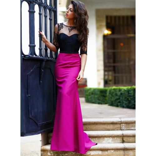 Vestido De Festa 2018 Sexy Long Straight Satin Women Evening With Sleeves Party Gown Cheap Open Back mother of the bride dresses