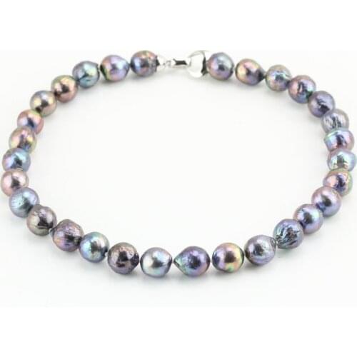 Unique Pearls jewellery Store,Black Color Baroque Pearl Necklace,10-12mm Freshwater Pearl Jewelry,Charming Mom Gift