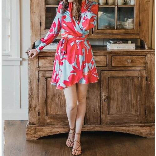 YZ-GZSC-0001 The new romantic rose V-neck dress