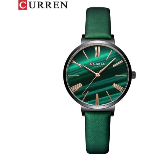 CURREN 9076 Fashion Luxury Watches for Women Malachite Green Quartz Bracelet Wristwatchwith Leather Female Clock