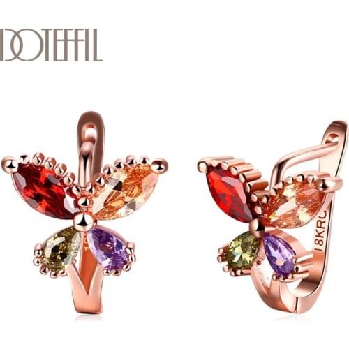 DOTEFFIL 925 Sterling Silver Four-Color AAA Zircon Rose Gold Butterfly Earrings For Women Jewelry Fashion Wedding Party Gift
