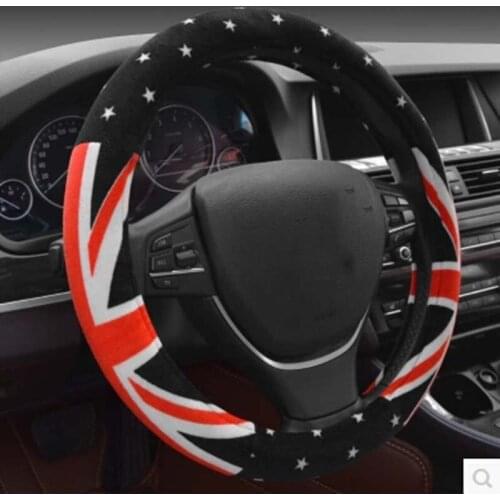 Winter short plush steering wheel cover Chinese British UK flag Printed auto interior accessories car steering wheel covers