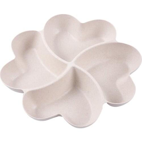 1pc Multi-grid Fruit Plate Wheat Straw Compartment Snack Plate Food Service Dish