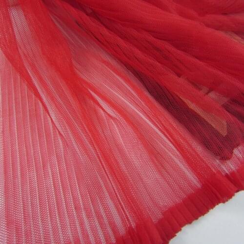 10 meters/lot Width 150CM Red Color Ruffled Pleated Crumple Mesh Lace Fabric Solid Party Dress Cake Dress Clothes Materials