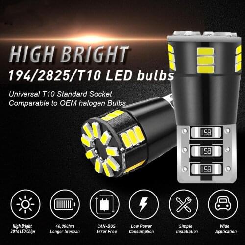 2Pcs T10 LED Car Clearance Side Marker Lights W5W 194 168 158 2825 12V License Plate Lights Canbus Error Free Trunk Lamp Bulb