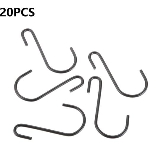 20pcs Heavy Duty Black S-Shaped Hook Hanging Pans Pots Bag Towel Mask Key Coffee Mug Kitchen Storage Bathroom 74mm Camping Tool