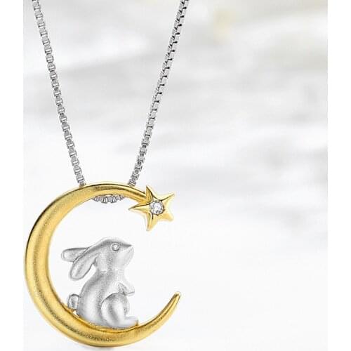 2020 Women Fashion Cute Bunny Pendant Necklaces Charm 925 sterling silver Necklace Party Jewelry Collier Femme