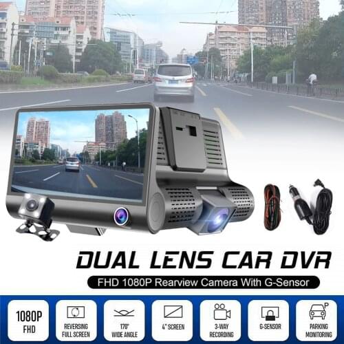 3 Cameras Lens Car Dash Cam 4 Inch Touch Screen FHD 1080P Video Recorder Car DVR Night Vision G-Sensor Support Rear View Camera