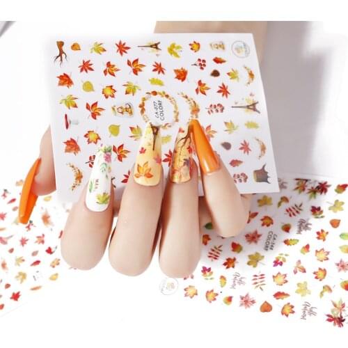 3pcs Nail Art Autumn Maple Leaf Sticker with Adhesive Transfer Printing Butterfly Animal Small Daisy Sun Flower Nail Stickers