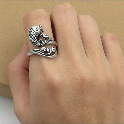 4 Simple Retro Three-Dimensional Plain Silver Peacock Rings Womens Live Mouth Make Old Jewelry Hook Line With Line Ring Factory