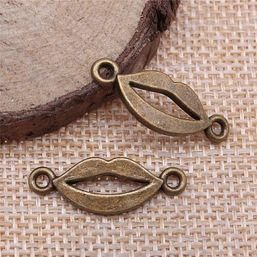 Free shipping 54pcs 26x9mm antique bronze Lip connector charms diy retro jewelry fit Earring keychain hair card pendant