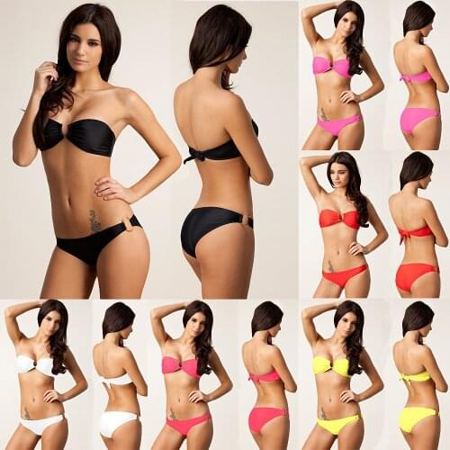 BONJEAN Metal Multicolor Bikini Bandeau Swimsuit Vintage Bikini Set Fully Lined Swimsuit Metal Plate Bottom Push Up Bikini Set