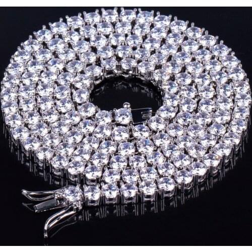 GUCY 3mm-10mm All Size Iced Out Cubic Zircon 1 Row Tennis Chain Necklaces Hip Hop Jewelry Gold Silver Color Men CZ Necklace
