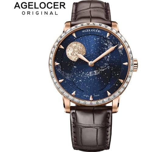 AGELOCER 2020 Men Watch Automatic Self-wind Mechanical Watches Moonphase Swiss Top Luxury Brand Watch Gold Blue Sapphire Crystal