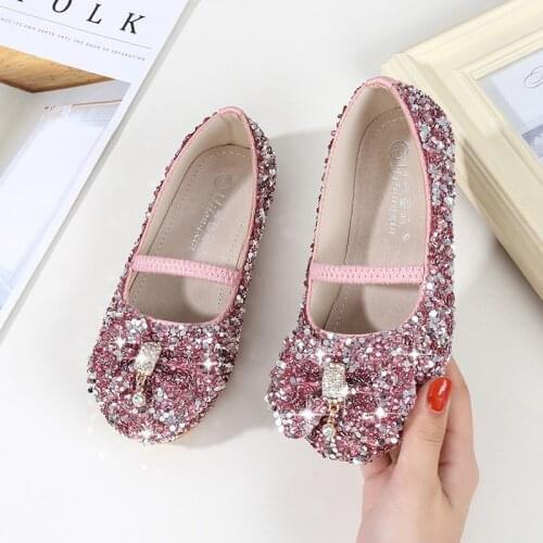 Children girls leather shoes fashion crystal shoes for party spring/autumn girl princess shoes bow kids casual single shoes