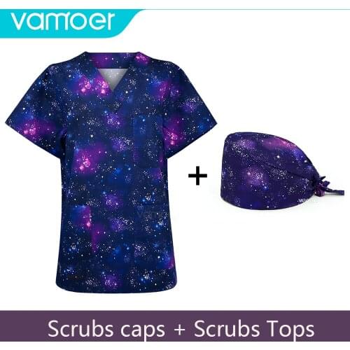 Cotton Scrub tops printing nurse scrubs uniform beauty salon nursing uniform lab Dental Clinic Supplies Nurse Doctor Work clothe