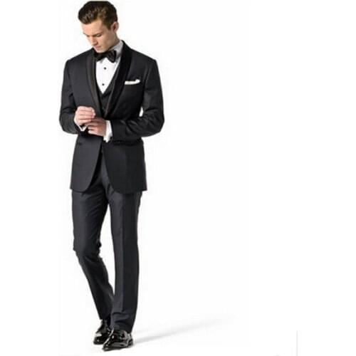 Custom Made Groom Tuxedo Black Groomsmen Shawl Lapel Wedding/Dinner/Prom Suits Best Man Bridegroom (Jacket+Pants+Tie+Vest)B391