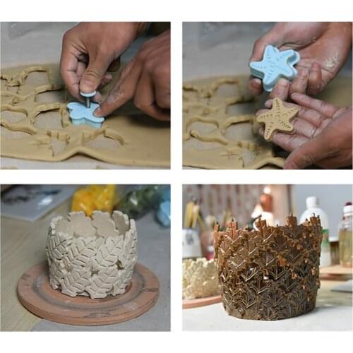 Pottery Tool Polymer Clay Ceramic Stamp Embossing Plastic Texture Stamper Diy Cookie Cake Fondant Cutter Modeling Stamping Tools