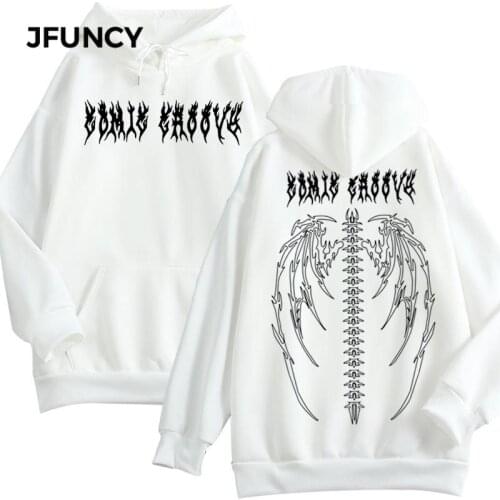 JFUNCY Oversized Hoodies Women Sweatshirt Girls White Black Gothic Streetwear Tops Hip Hop Cool Couple High Street Woman Clothes