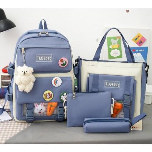 4 Pcs Sets Schoolbags Kids Children Backpack Cute Pendant School Bags For Teenage Girls Women Book Bag Schoolbag Rugzak Mochila