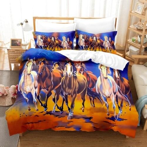 Animal Running Horse Print Bedding Set Duvet Cover King Queen Single Double Size Bed Liene Bedspread Bedroom Comforter Decor