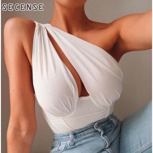 Corset Top Vintage White Black Pink Solid Color Polyester One Shoulder Women Clothes Fashion Crop Top Summer Stylish SECENSE