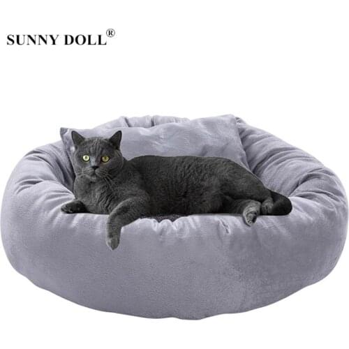 Round Cat Bed House Soft Plush Teddy Pet Dog Bed Cat Mat Egg Tart Cats Nest Animals Sofa Dog Basket Sleeping Bag Pet Cushion