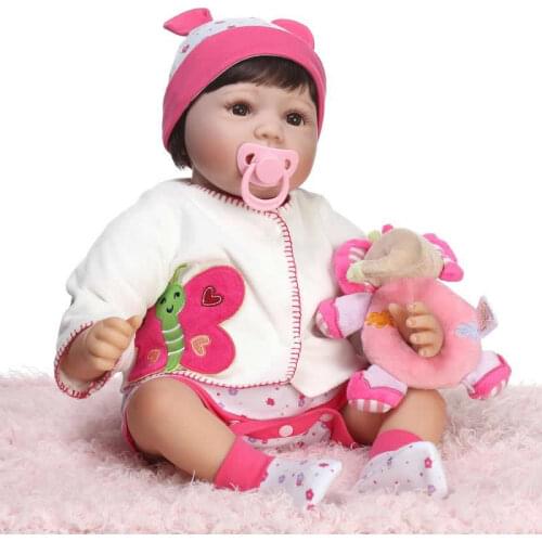 Soft Cotton Body Reborn Baby Girl Doll 22inch/55cm Newborn Silicone Soft Princess Alive Babies Brown Eyes Kids Birthday Gift