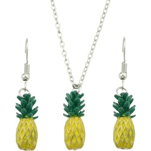 Pineapple Pendant Necklace With Long Drop Earrings Jewelry Sets Costume Jewelry