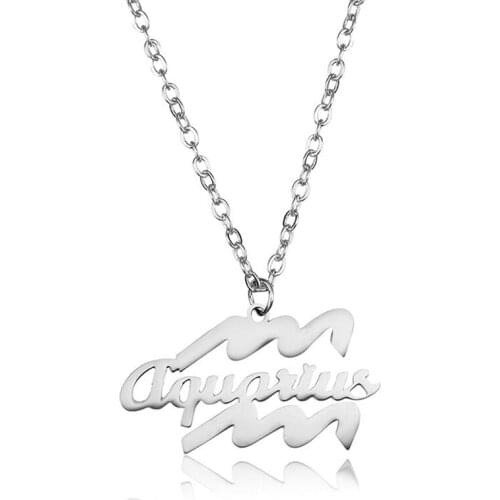 Aquarius Pendant Stainless Steel 12 Constellations Necklaces Zodiac Women Charm DIY Jewelry Birthday Gifts