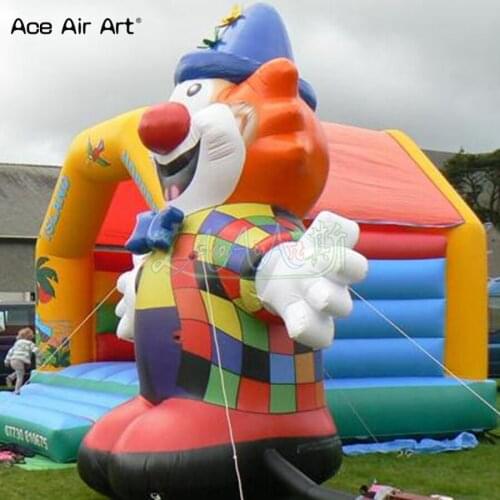 Hot sale decorative cartoon mascot inflatable clown,clown with plaid shirt and red nose for circus play and events decoration