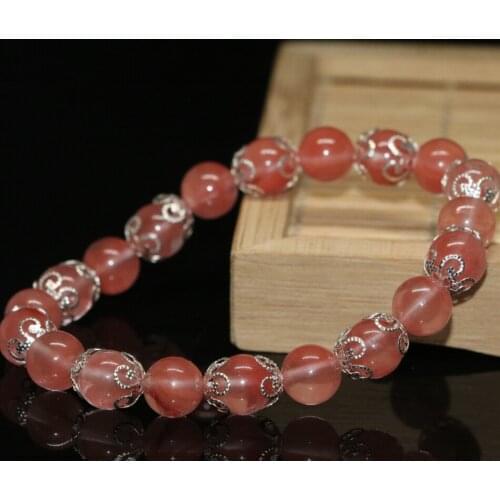 Factory outlet special design fashion pink watermelon quartz bracelets 8mm round beads jewelry 7.5inch B2174