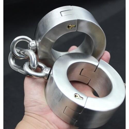 3.5kg Heavy Stainless Steel Bondage Handcuffs Restraint with Chains Lock Toy Sex Slave Fetish Bondage Toy for Women Men G7-6-46