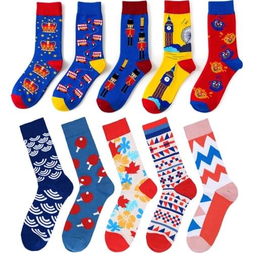 Women Cotton Socks Woman Bell tower Embroidery Fashion Happy Skateboard Socks Harajuku Female