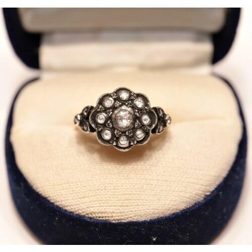 ANTIQUE STYLE 8K GOLD NATURAL DIAMOND DECORATED NEW MADE AMAZING RING