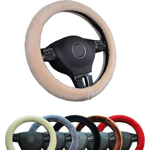 M 38cm Winter Warm Short Plush Car Steering Wheel Covers Universal Size Warm Fluffy Steering Wheel Braid