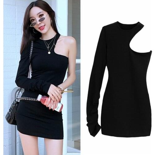 DAXIN Fall Casual Women Single Sleeve O-neck Fashion Dress Sexy Slim Mini Dresses Autumn Women Black Vestidos
