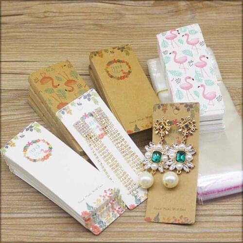 New DIY 50Pcs 4.2*10.7cm longer Thank you flower earring package card colorful animals print drop earring package card