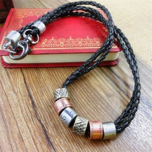 New 10mm Surfer Leather Rope Necklace Silver color Brass Rose Tone Metal loops Mens Boys Chain Necklace Wholesale Jewelry Gift