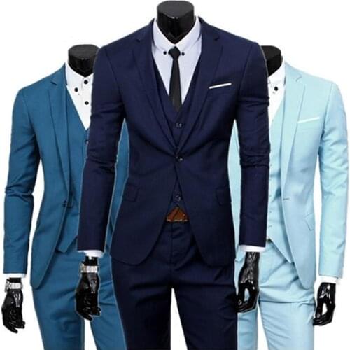 Jacket + Vest + Pants 2021 Mens Slim Fit Business Three Piece Suits Male Groom Party Dress Male Wedding Blazers Sets