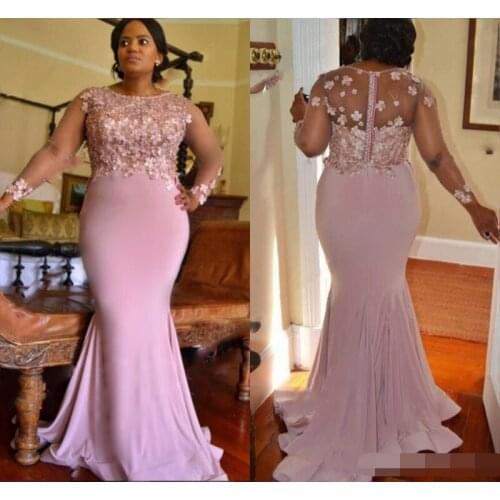 Lilac Color Plus Size Bridesmaid Dresses For Wedding Appliques Beads Long Sleeves Mermaid Maid Of Honor Long Prom Party dress