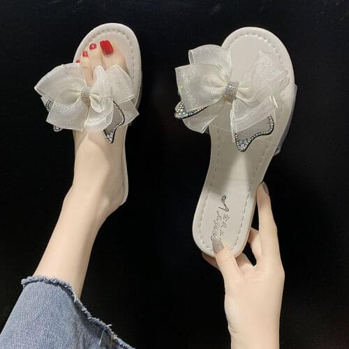 Womens Beach Slippers Casual Sewing Ladies Flat Shoes Summer 2021 Bow-knot Female Sandals Comfortable Elegant Woman Shoes New